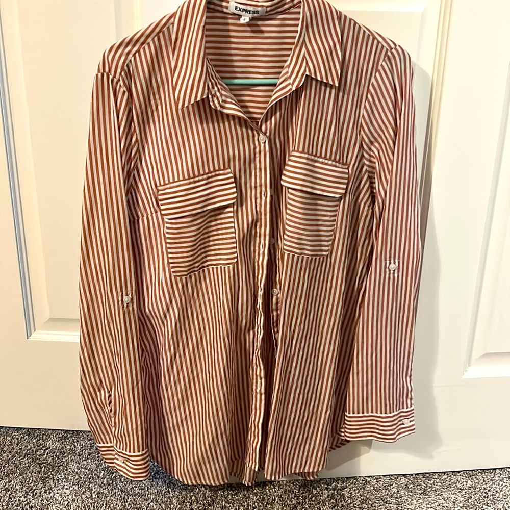Express pink and white striped button-down blouse